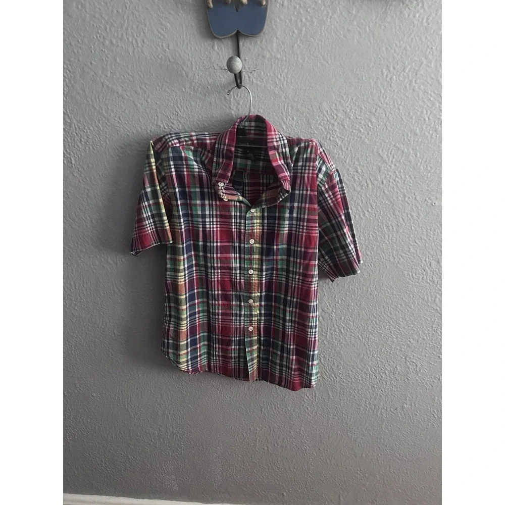 Ralph Lauren Boys Button Down Shirt‎ Short Sleeve Multicolored Plaid Size Medium